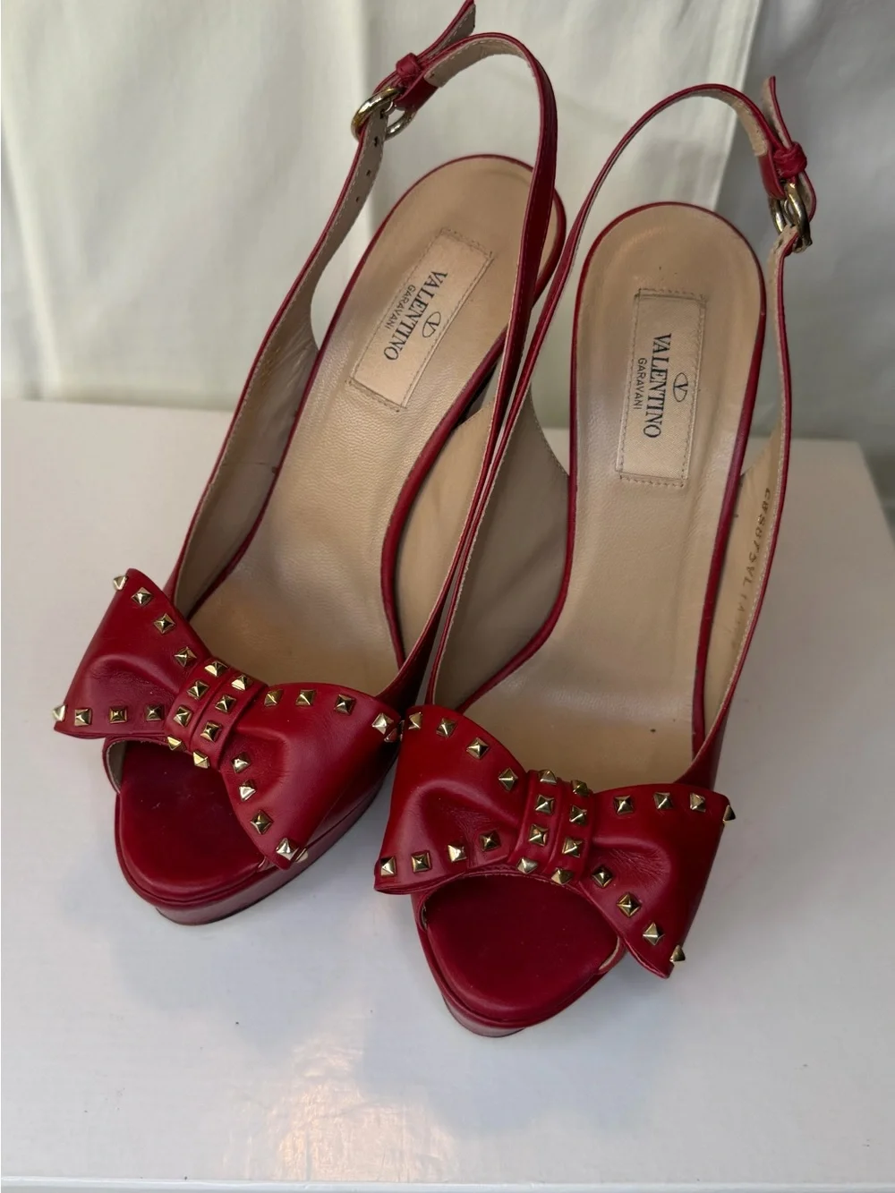 Valentino Garavani Red Bow Stud Slingback Heels